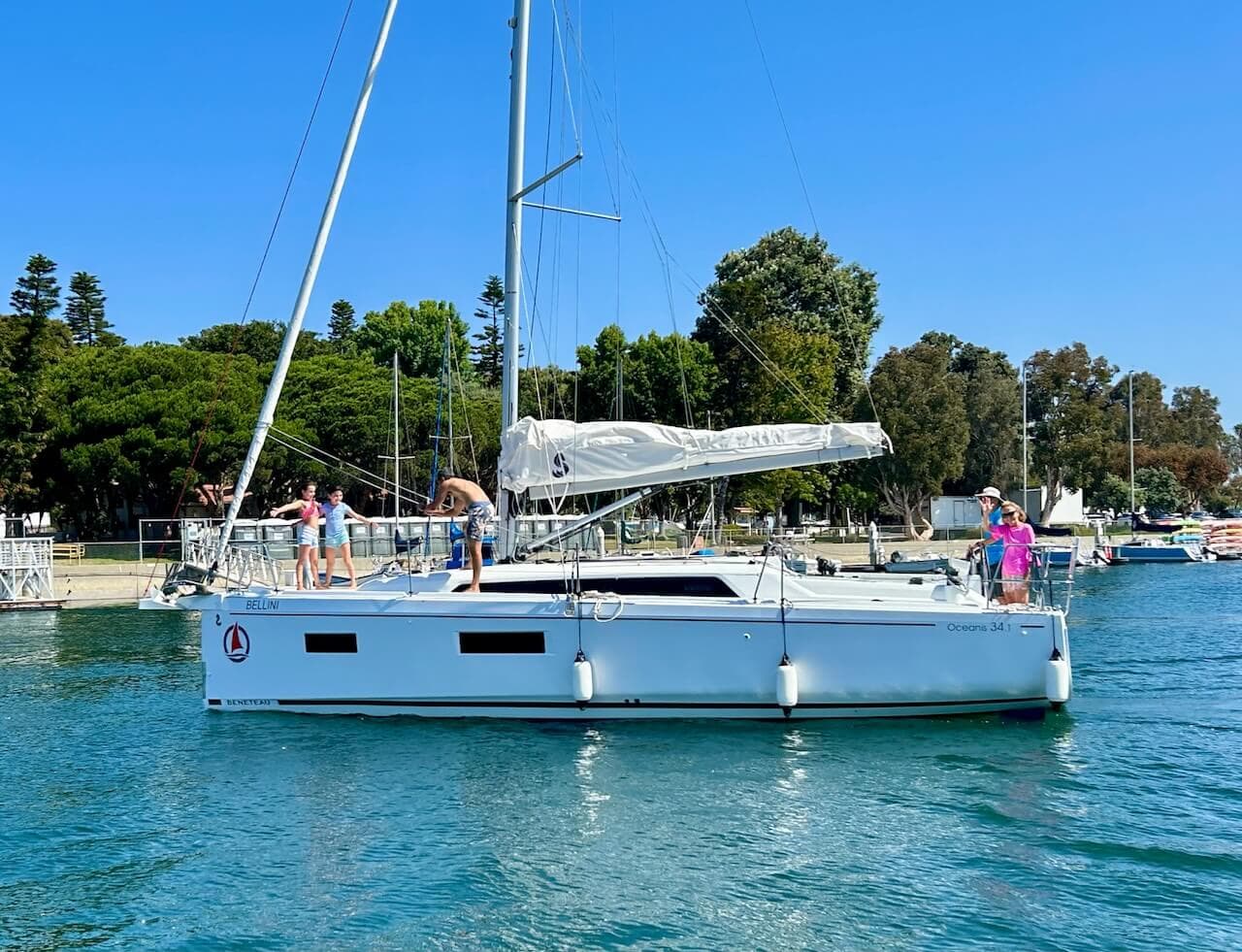 Family enjoying a sailboat rental in Marina del Rey