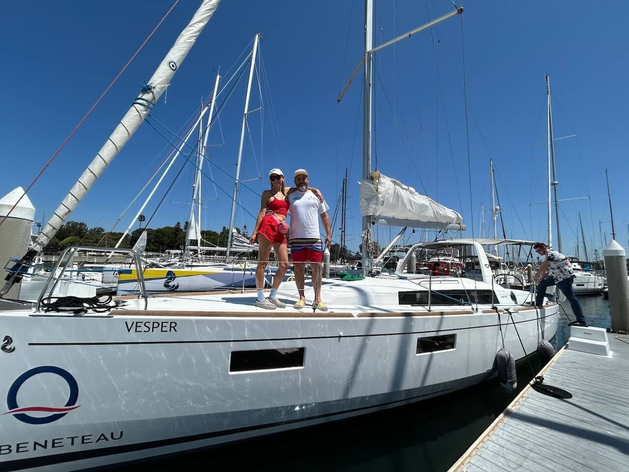 Couple on a Beneteau about to rent a sailboat in Marina del Rey