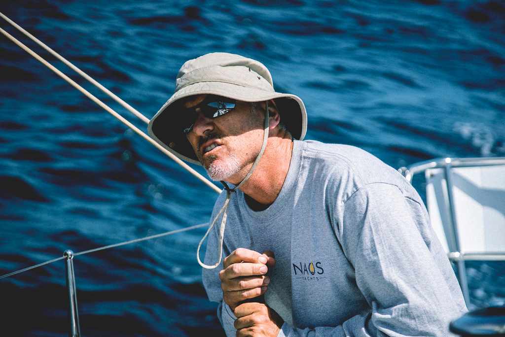 Sailing instructor from Naos Yachts teaching sailing courses in Marina del Rey.